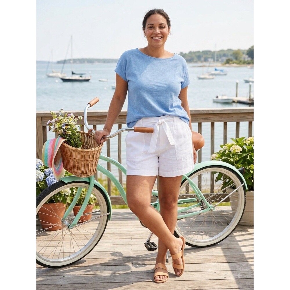 Ralph Lauren 100% Linen Shorts Women’s Size 16 Belted Pockets White Color